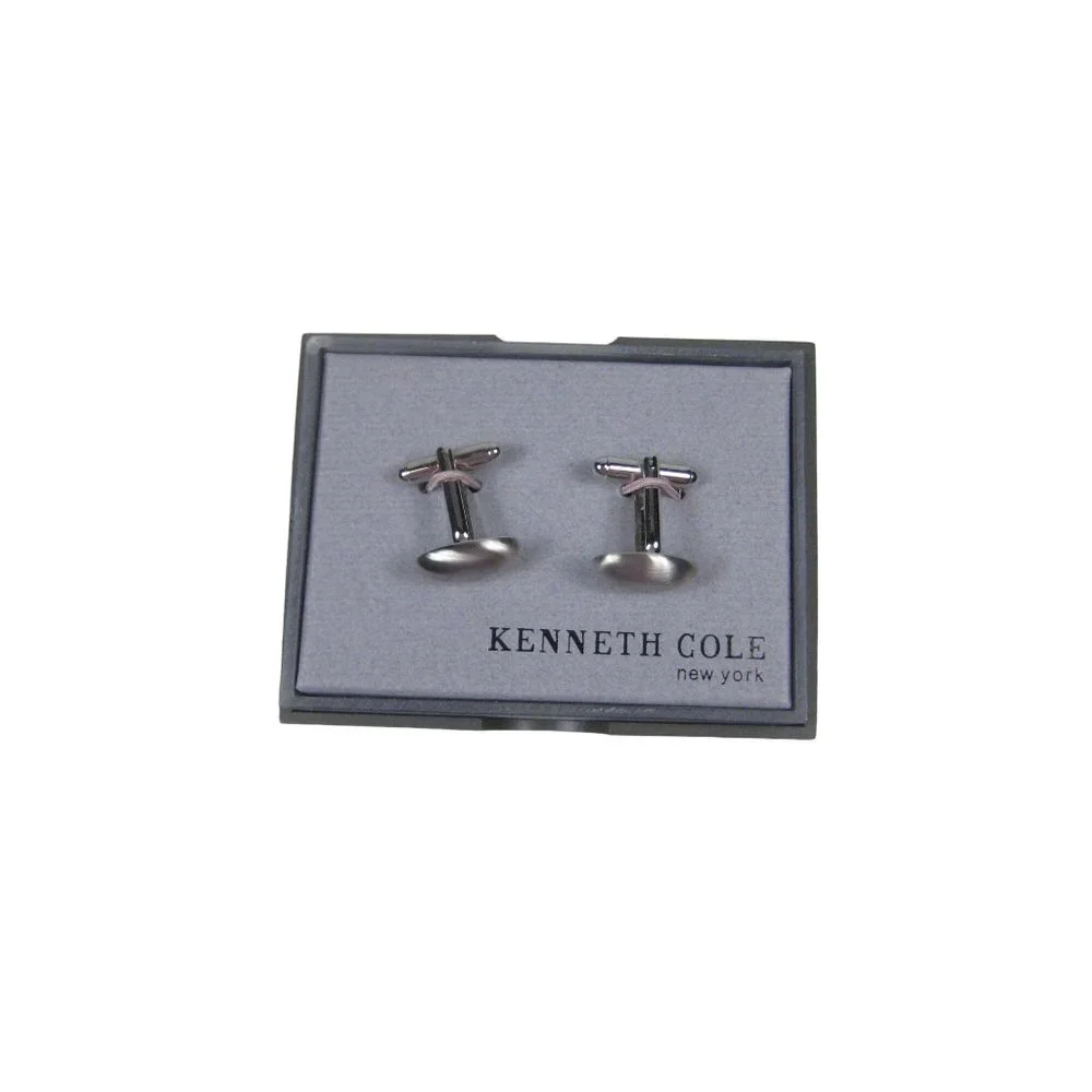 Kenneth Cole New York Concave Cufflinks Silvertone Men Cuff Links Oval Bullet
